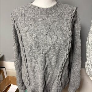 Elegant Gray Cable Knit Sweater